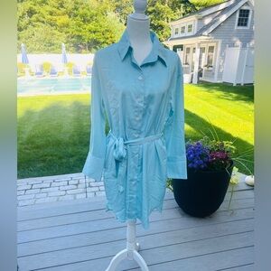 COPY - Banana Republic women’s silky blue mini shirt dress. NWT. Size medium.